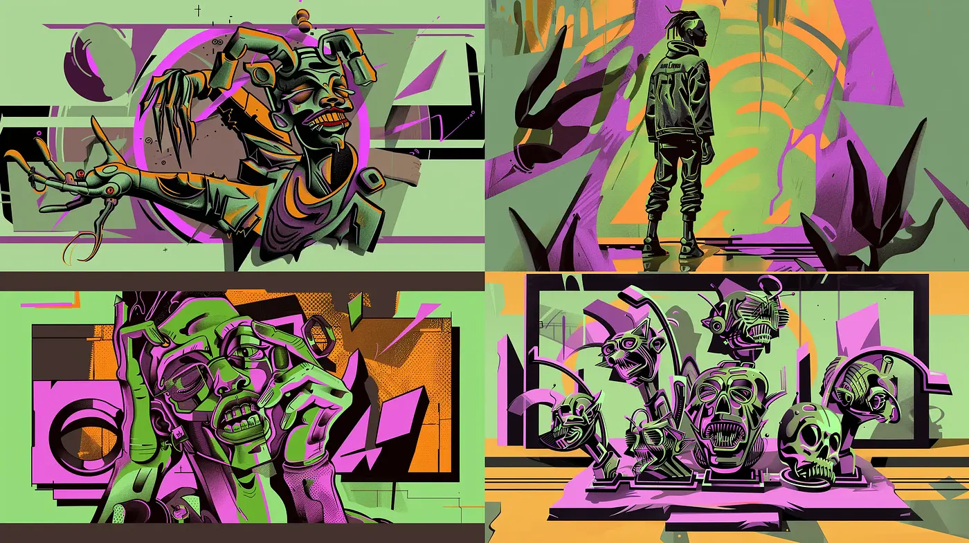 Futuristic Graffiti Synthesis with a Cubist Influence - Midjourney sref style