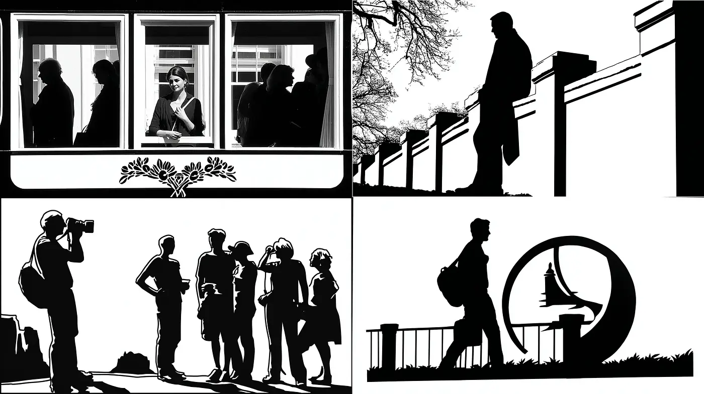 Stylized High-Contrast Silhouettes with Urban Influence - Midjourney sref style