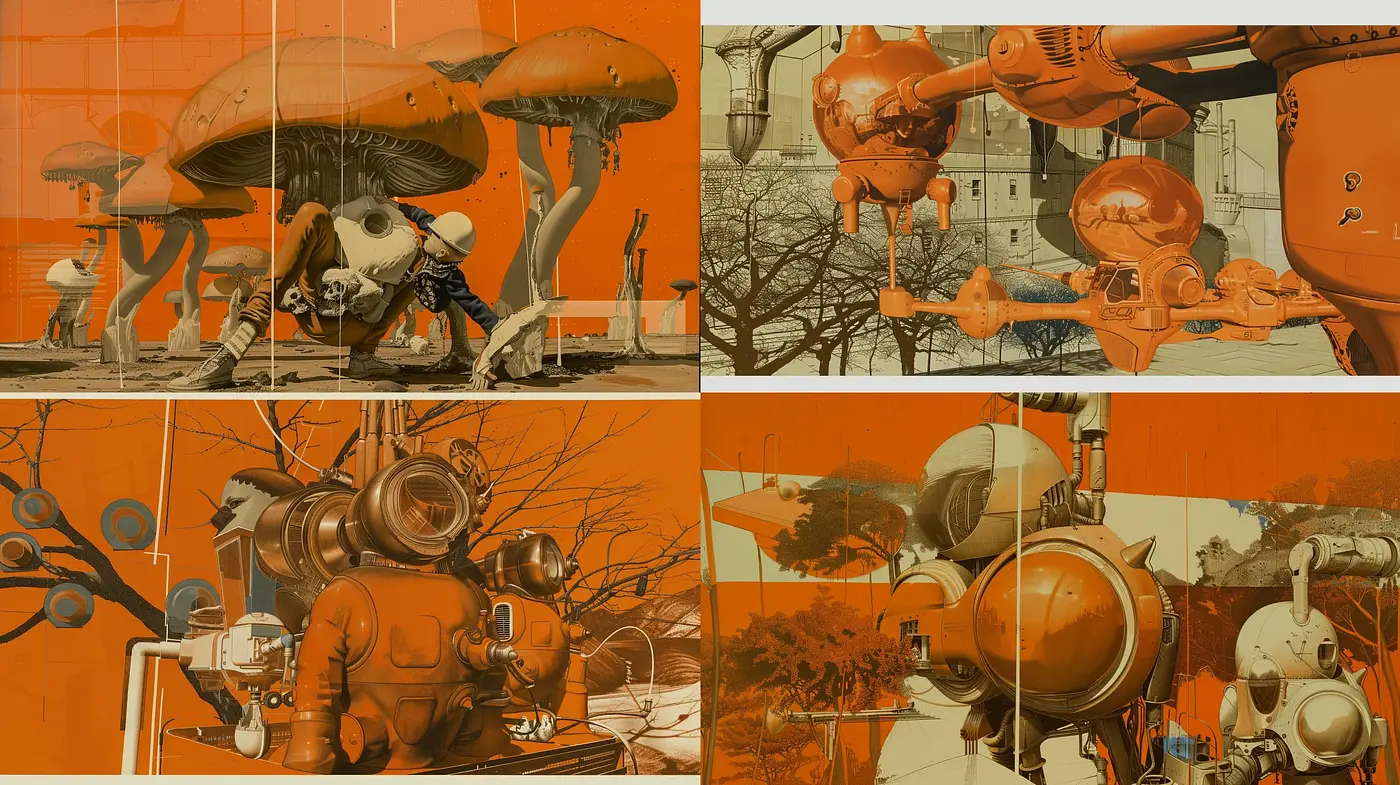 Sepia-toned Steampunk Fusion with Surrealist Undertones - Midjourney sref style
