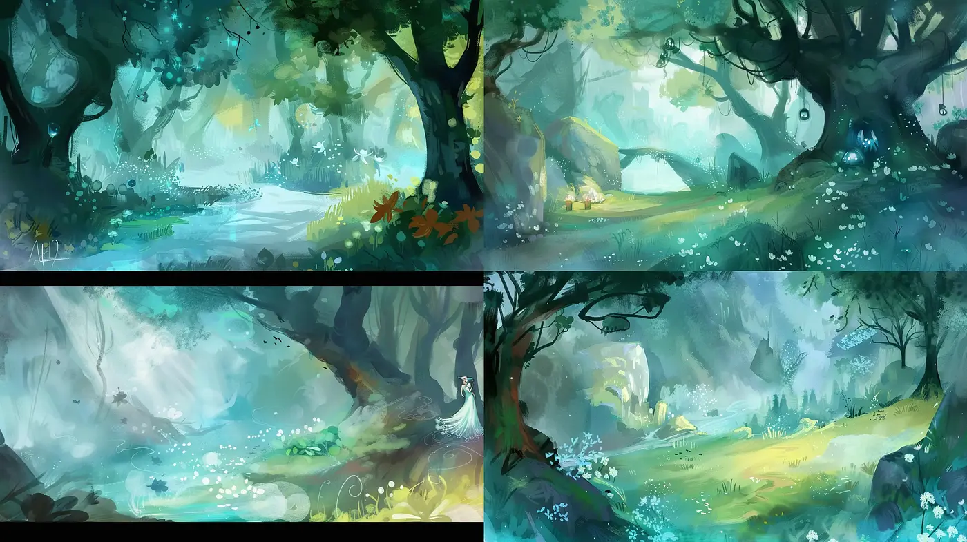 Enchanted Forest Dreamscape: A Fusion of Whimsical Color and Ethereal Light - Midjourney sref style