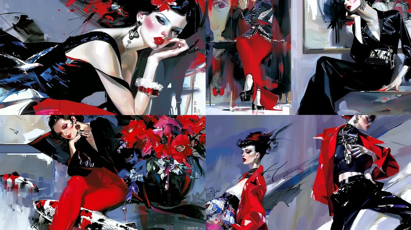 Bold Fashion Illustrations with Vivid Textures and Expressive Colors - Midjourney sref style