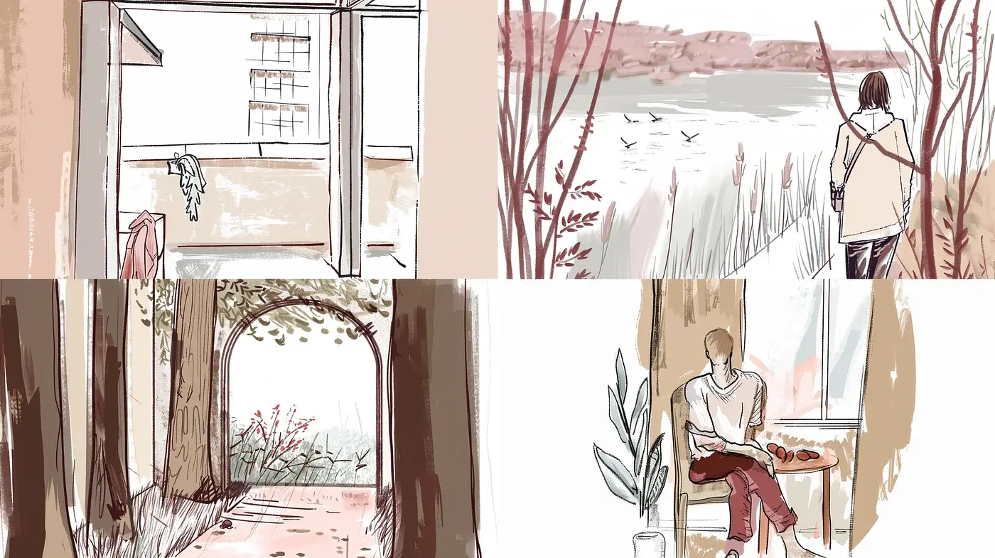 Serene Sketched Simplicity with Pastel Contours - Midjourney sref style