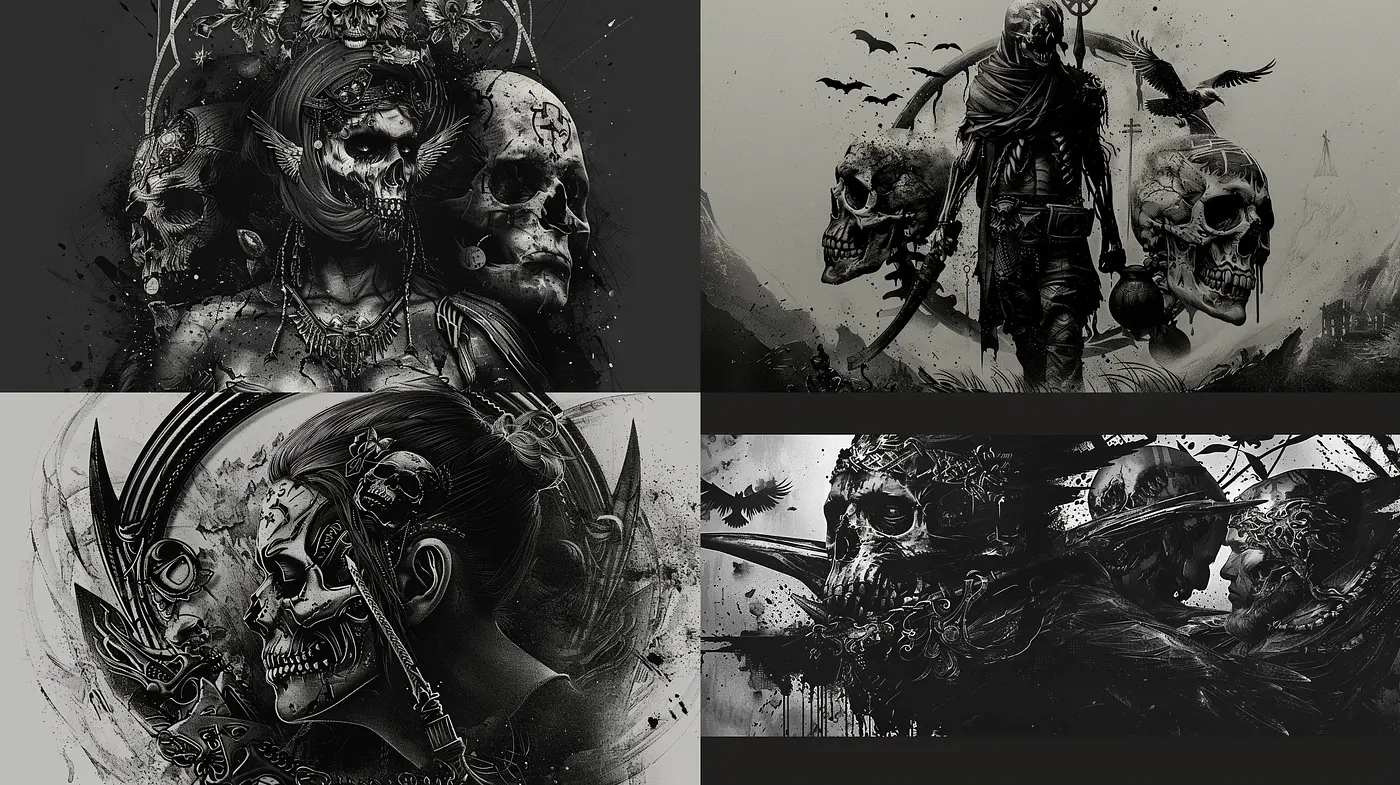 Monochromatic Elegy of Dark Fantasia - Midjourney sref style
