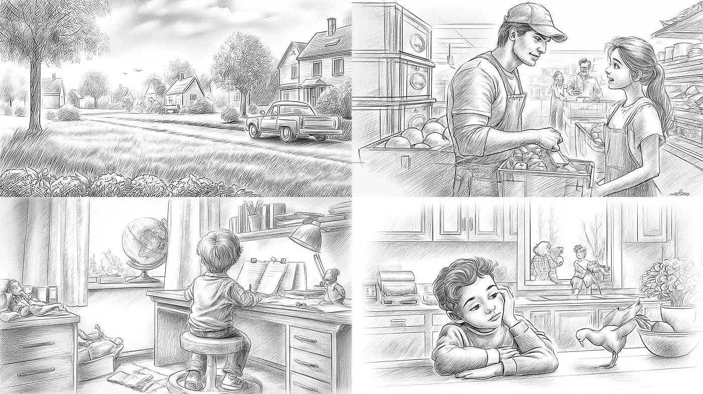 Descriptive Exploration of Nostalgic Pencil Sketch Aesthetics - Midjourney sref style