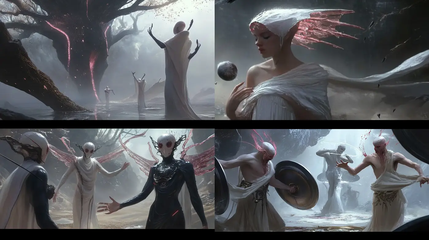 Ethereal Elegance Amidst Dystopian Dreamscapes - Midjourney sref style