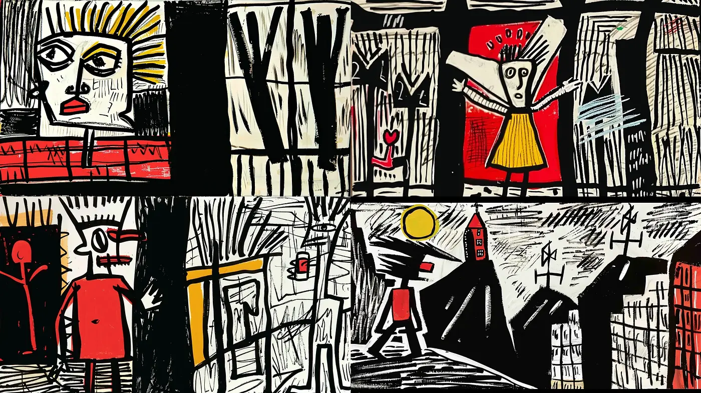 Abstract Expressionist Exploration with Bold Linework and Primitivist Influence - Midjourney sref style