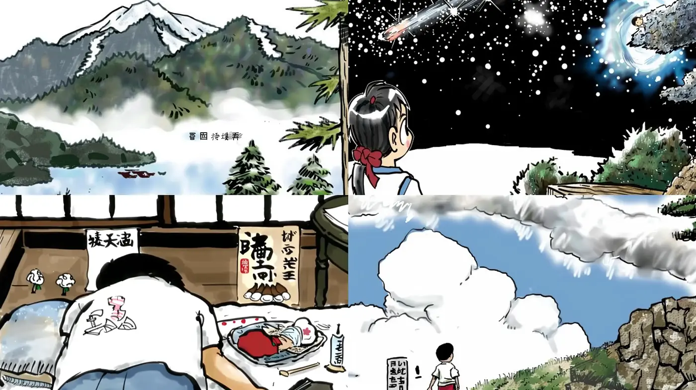 Whimsical Ink-Wash Harmony: A Homage to East Asian Artistic Tradition - Midjourney sref style
