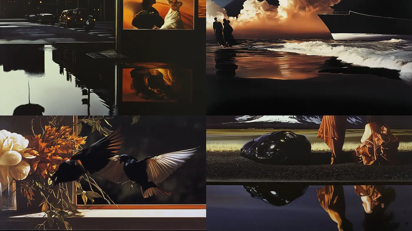 Nocturnal Elegance with Dramatic Lighting and Rich Contrasts - Midjourney sref style