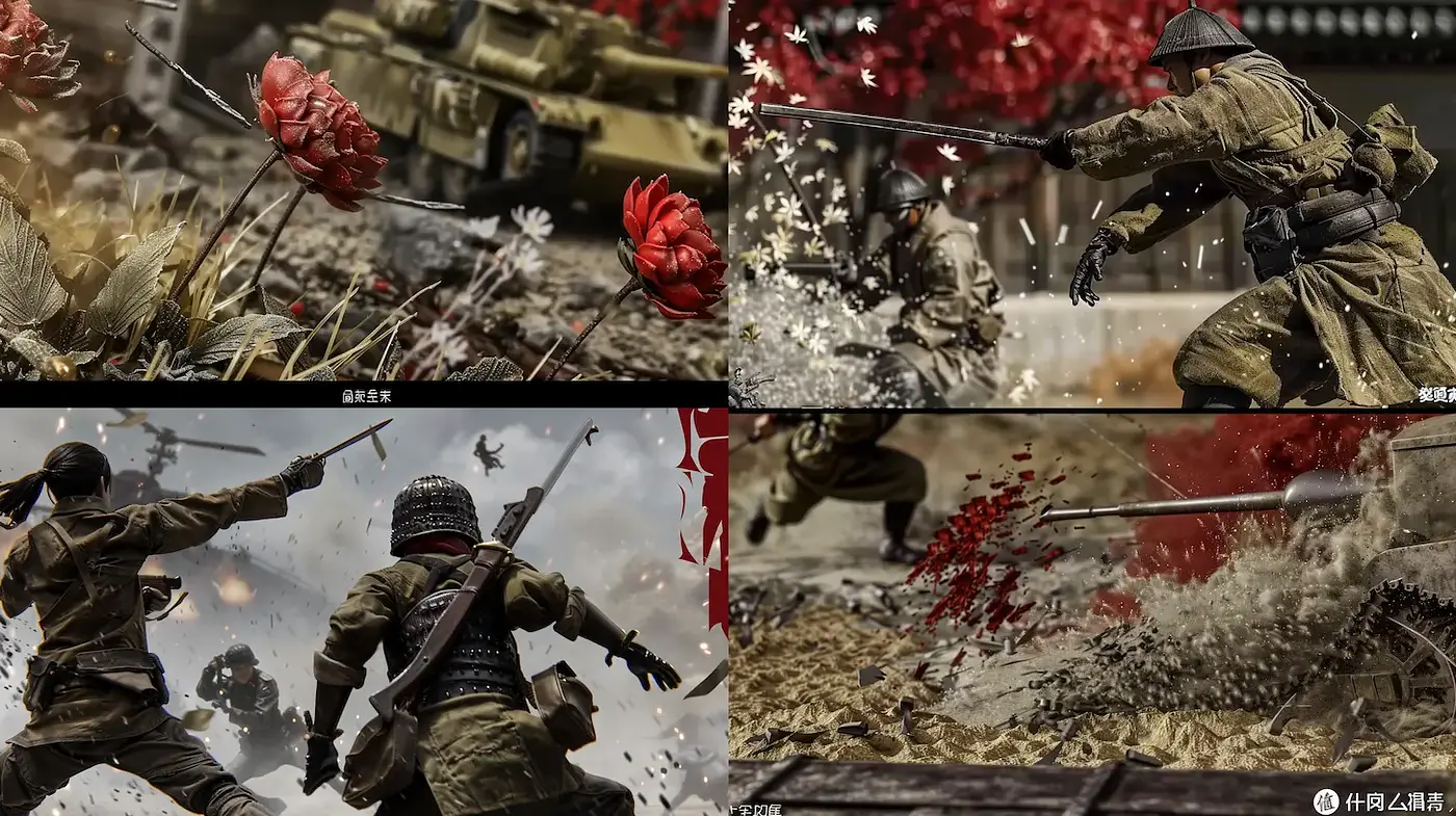 Dynamic conflict with a mix of realism and artistic flair - Midjourney sref style