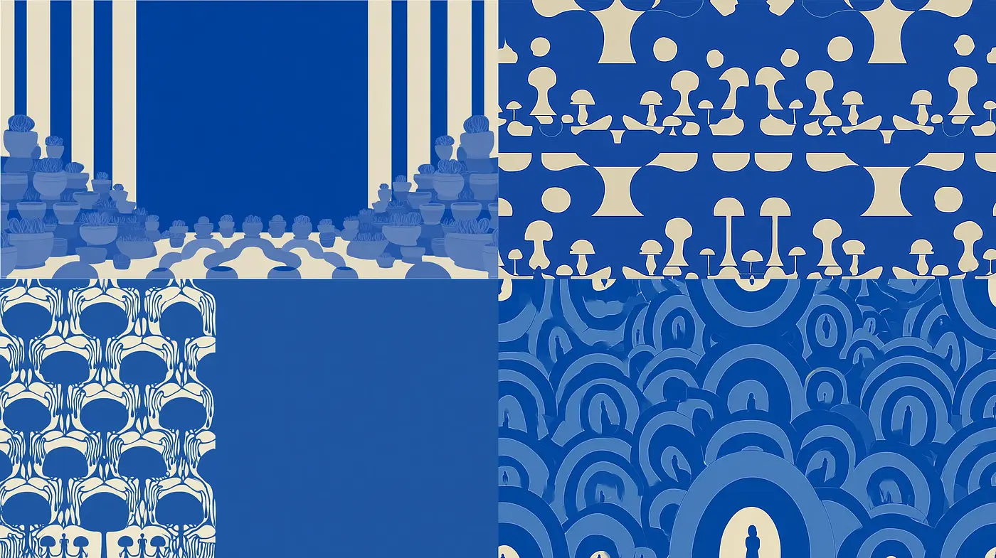 Cohesive Midjourney Visuals with Geometric Patterns and Muted Blues - Midjourney sref style