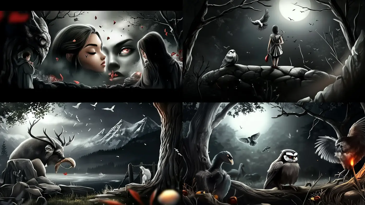 Moody Nocturnal Scenes with Ethereal Overtones and Surrealist Elements - Midjourney sref style