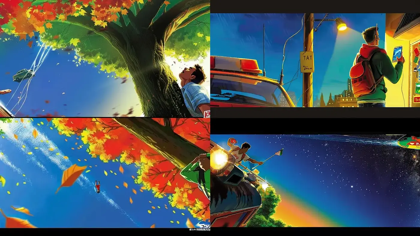 Vibrant and whimsical illustration style with dynamic compositions - Midjourney sref style