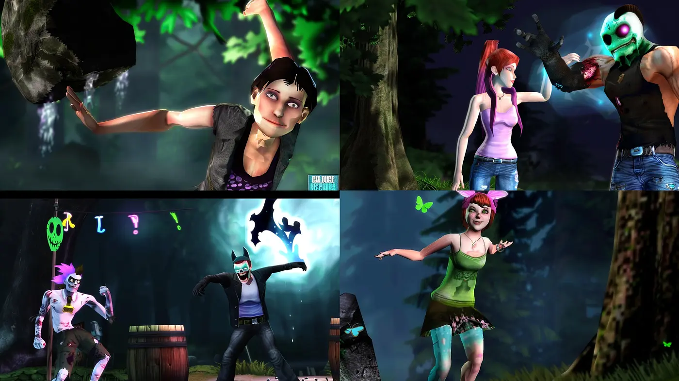 Enigmatic Forest Encounters with Stylized Characters - Midjourney sref style