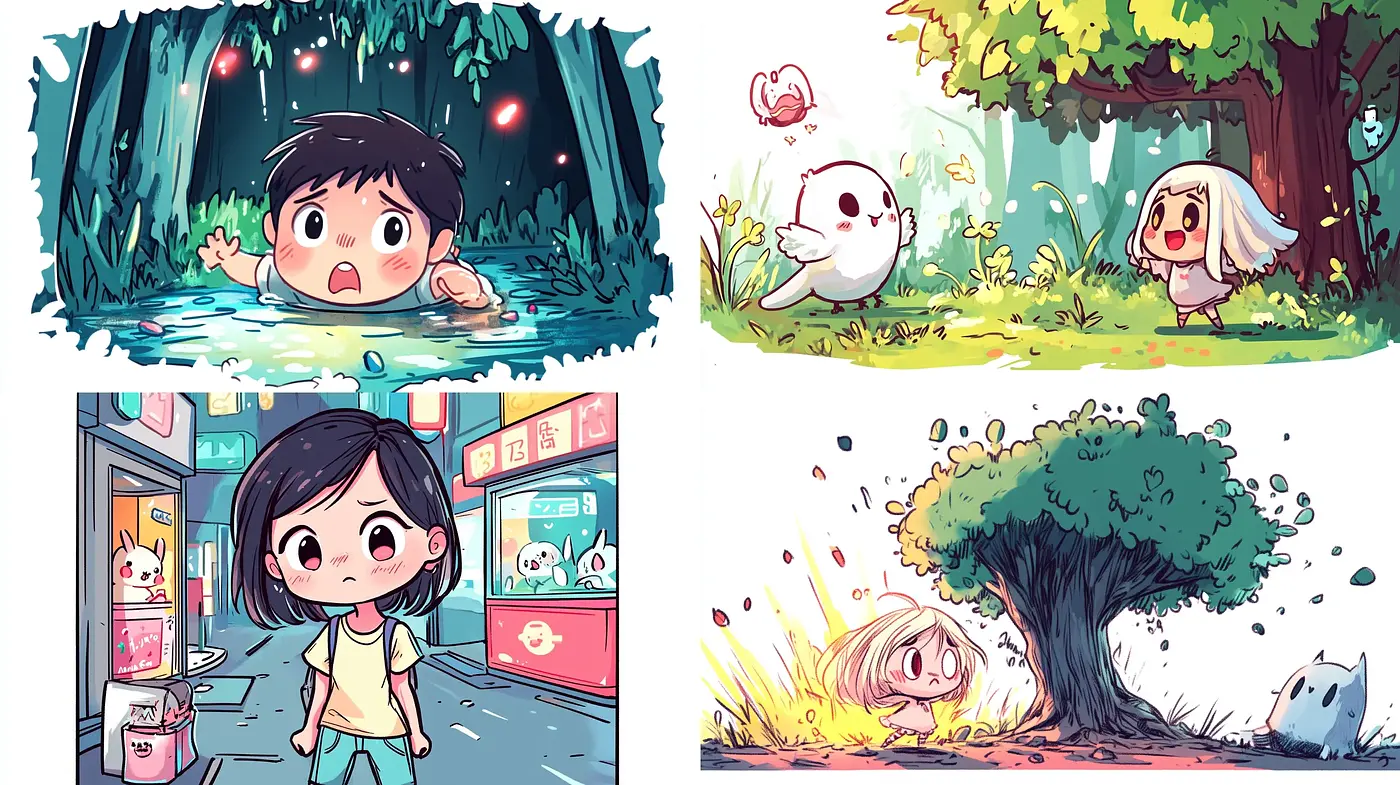 Whimsical Anime-Infused Illustrative Storybook Essence - Midjourney sref style