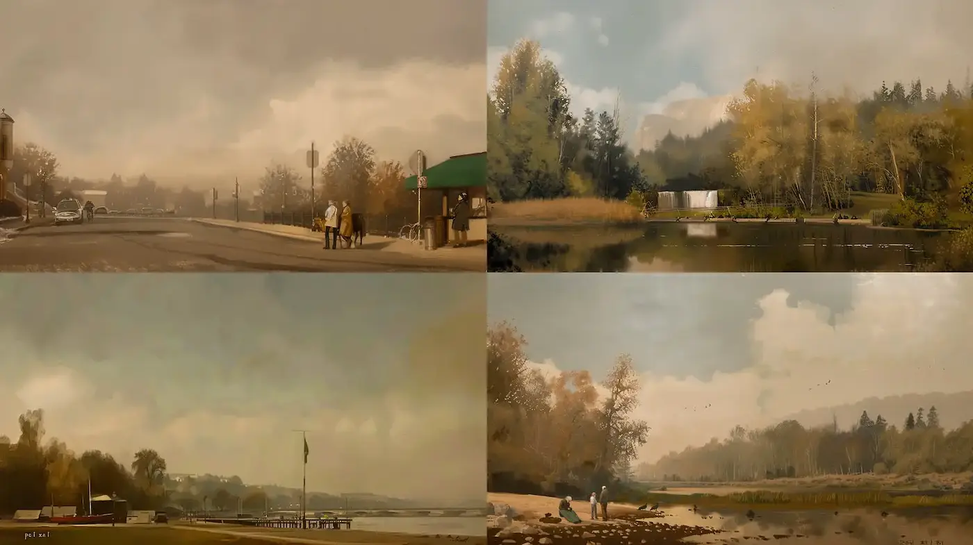 Melancholic Landscape Realism with Soft Textures - Midjourney sref style