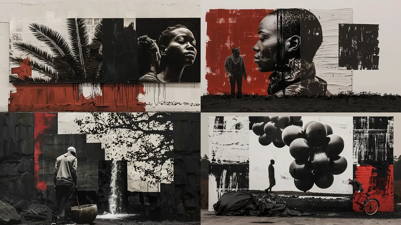 Evocative Noir Collage with Urban Contrast - Midjourney sref style