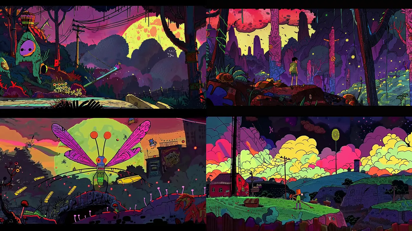 Psychedelic Nature: A Fusion of Vivid Colors and Fantastic Landscapes - Midjourney sref style