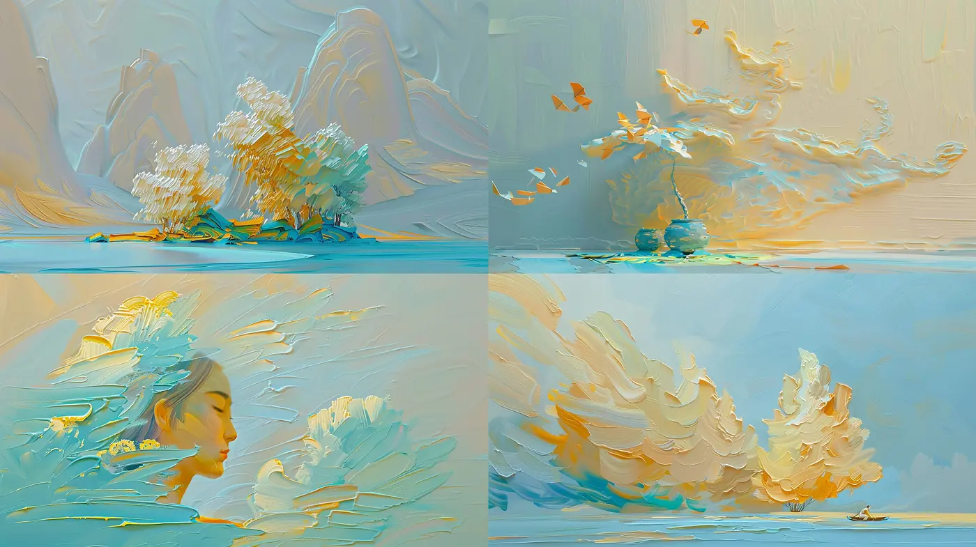 Ethereal Brushwork Harmony: A Study in Aquatic Pastel Impressions - Midjourney sref style