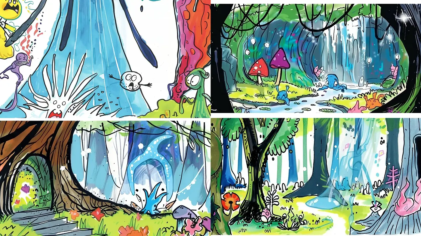 Enchanted Forest Whimsy: A Vibrant Journey Through Stylized Woodland Scenes - Midjourney sref style