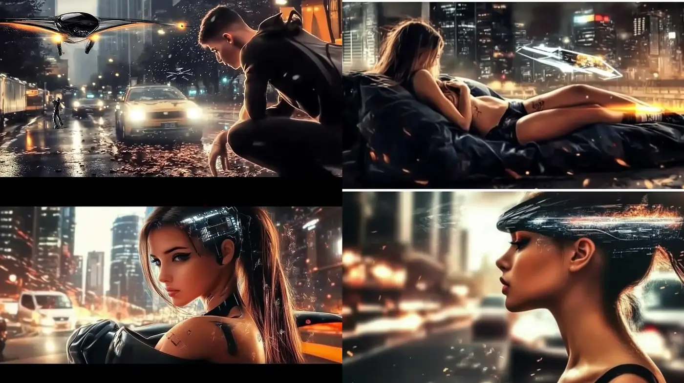 Neon Noir Cyberpunk Visions: A Fusion of Dystopian Future and Urban Melancholy - Midjourney sref style