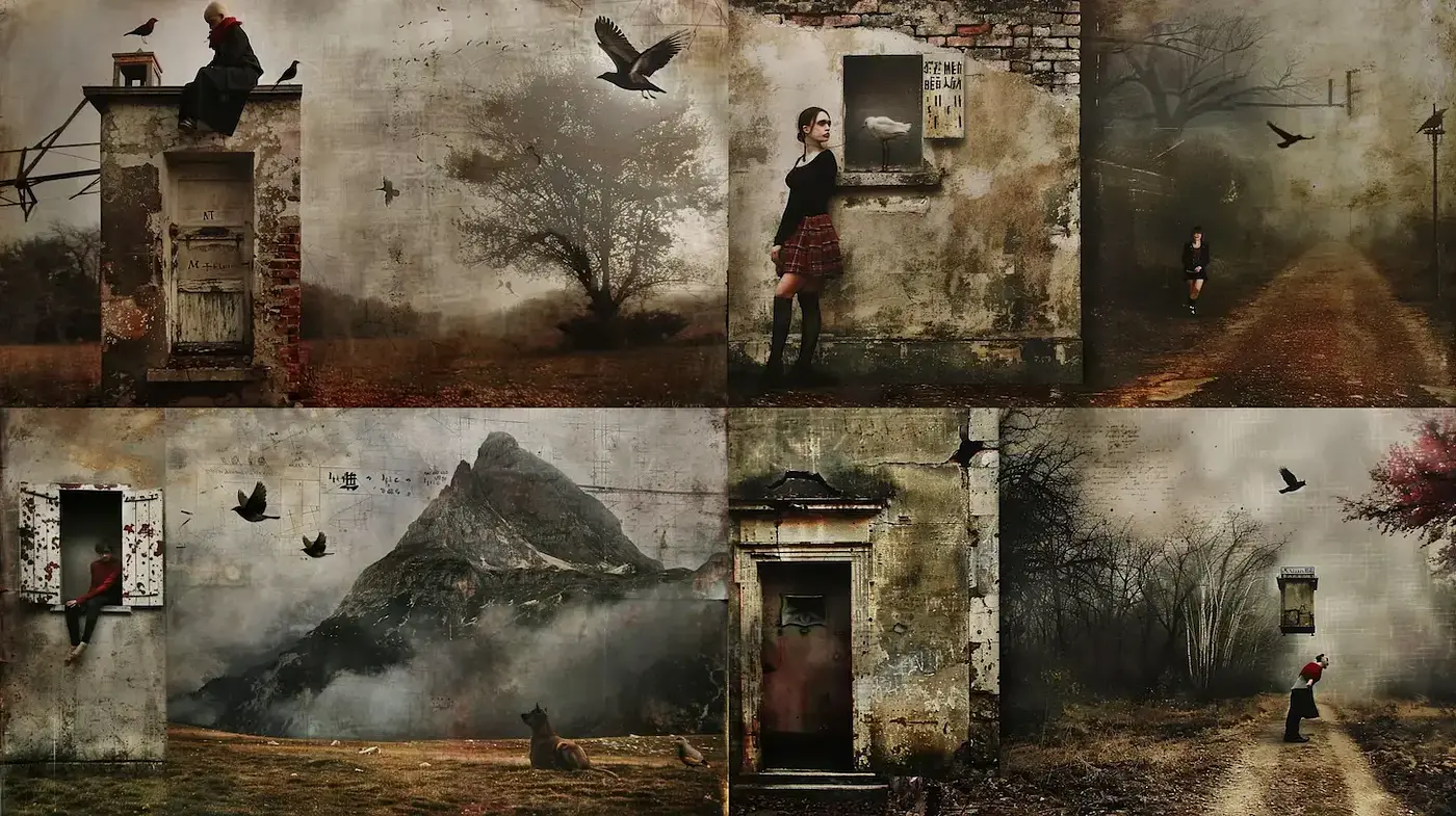Moody Surrealistic Visuals with a Touch of Melancholic Realism - Midjourney sref style