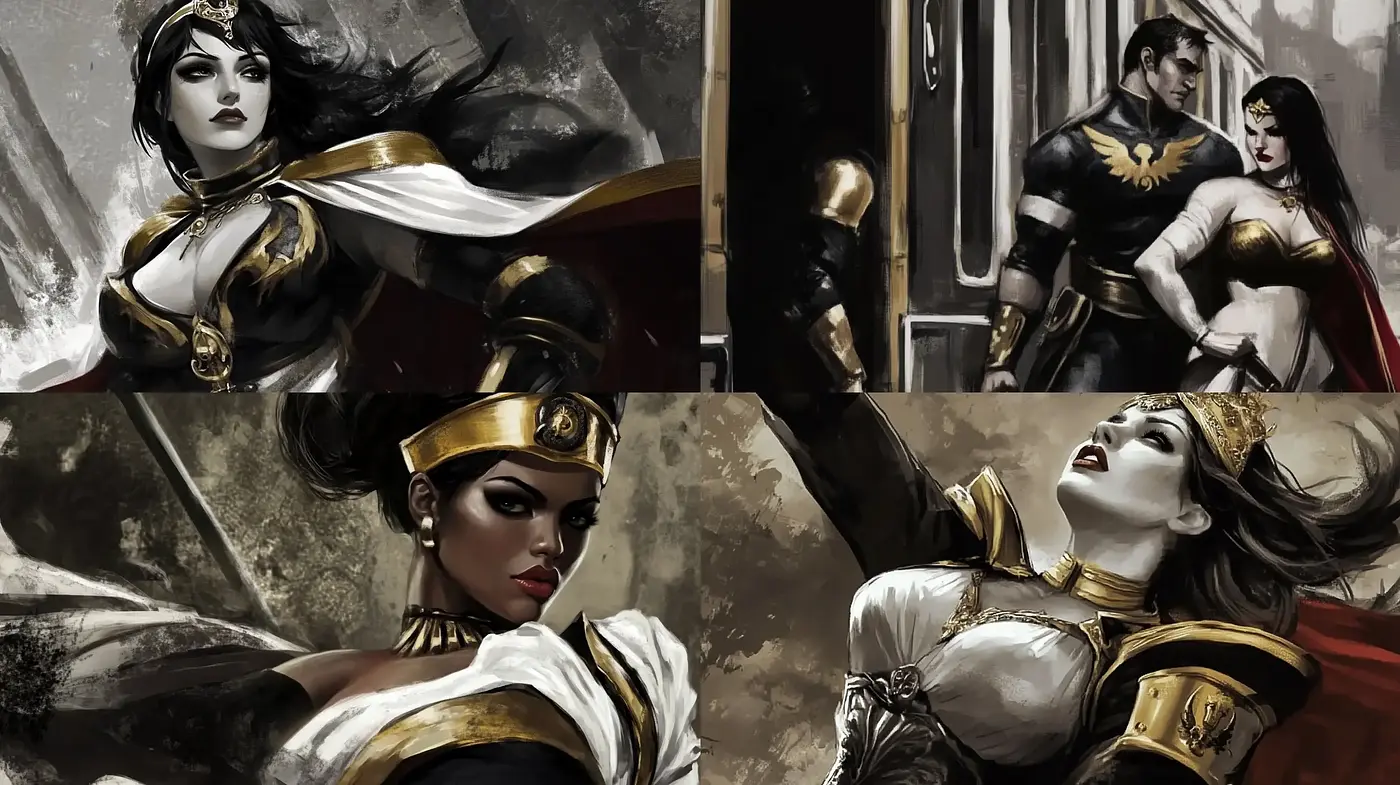 Monochrome Mythos: Heroic Elegance in Sepia and Gold - Midjourney sref style