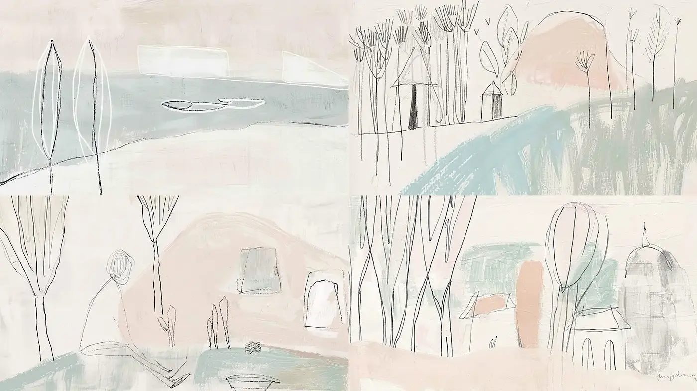 Contemporary minimalist art with organic forms and soft tones - Midjourney sref style