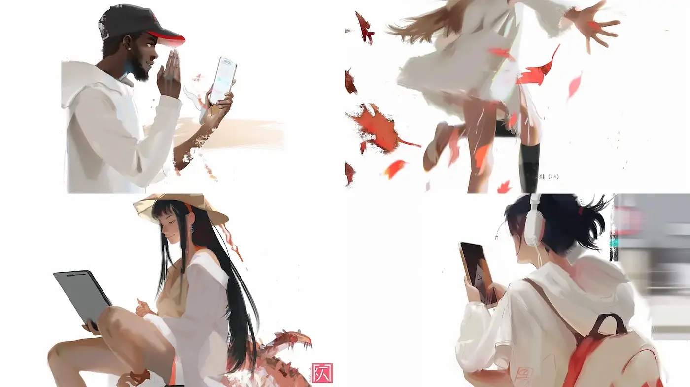 Stylized contemporary illustrations with a blend of modern aesthetics - Midjourney sref style