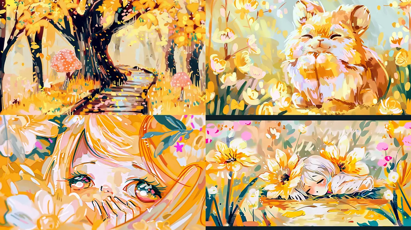 Whimsical Warmth: A Dream-like Mélange of Vibrant Hues and Artistic Flair - Midjourney sref style