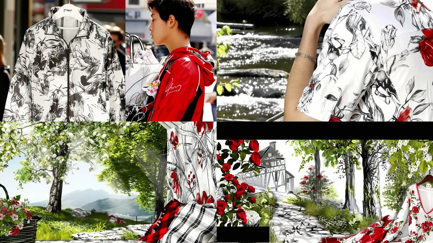 Stylized Floral Elegance: A Fusion of Nature and Fabric Through Art - Midjourney sref style