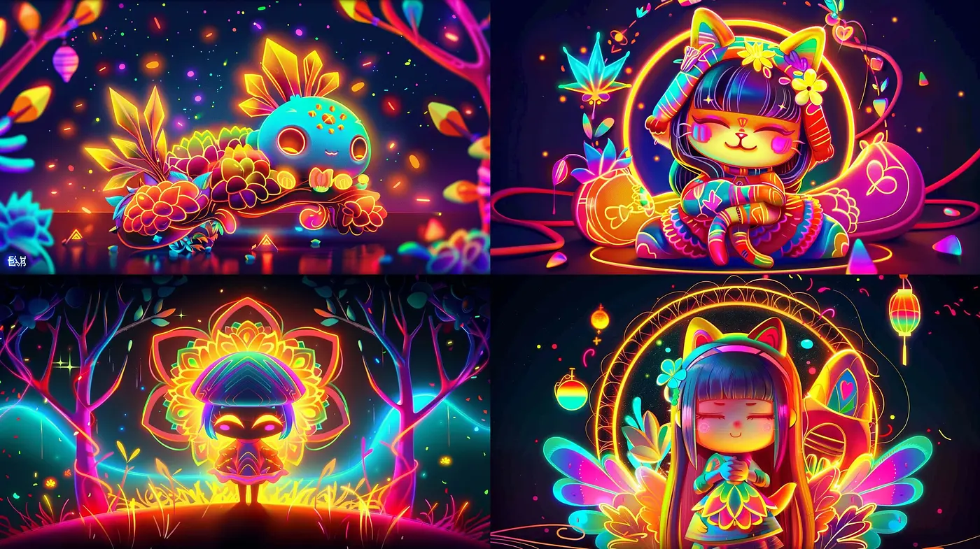 Neon Glow Fantasy: A Vivid and Dreamy Artistic Expression with Luminous Undertones - Midjourney sref style