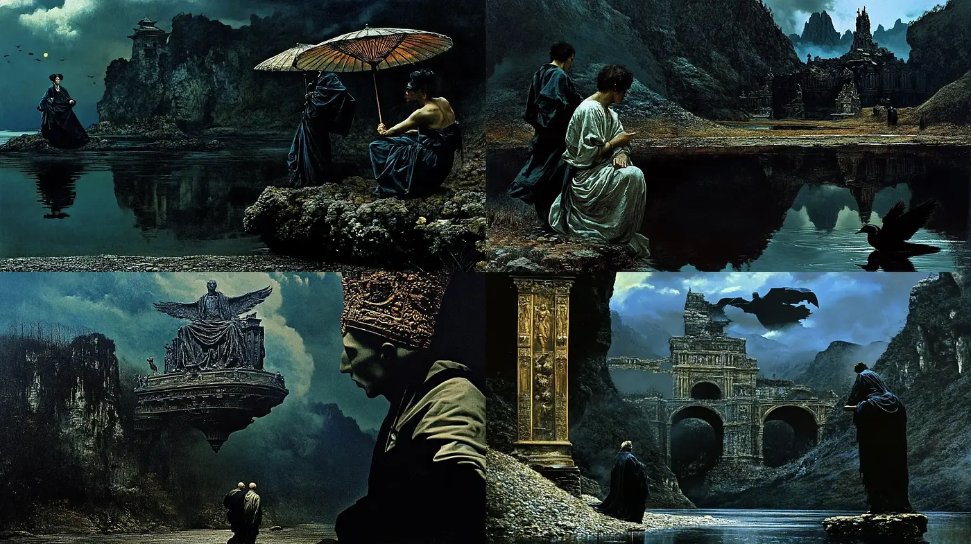 Ethereal Nocturnal Dreamscape: A Fusion of Classical Romanticism and Surreal Imaginings - Midjourney sref style