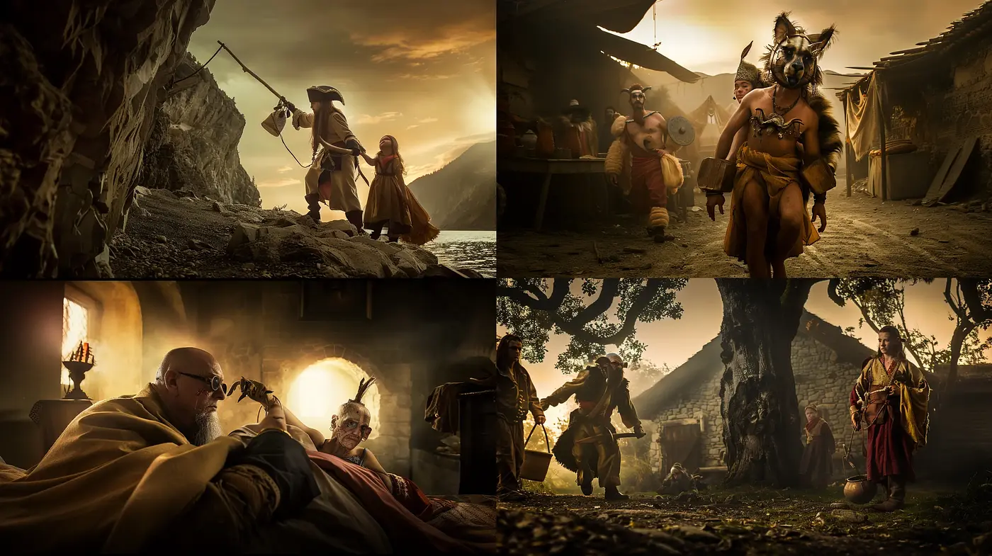 Epic Tale of Yesteryear: A Cinematic Homage in Sepia Tones - Midjourney sref style