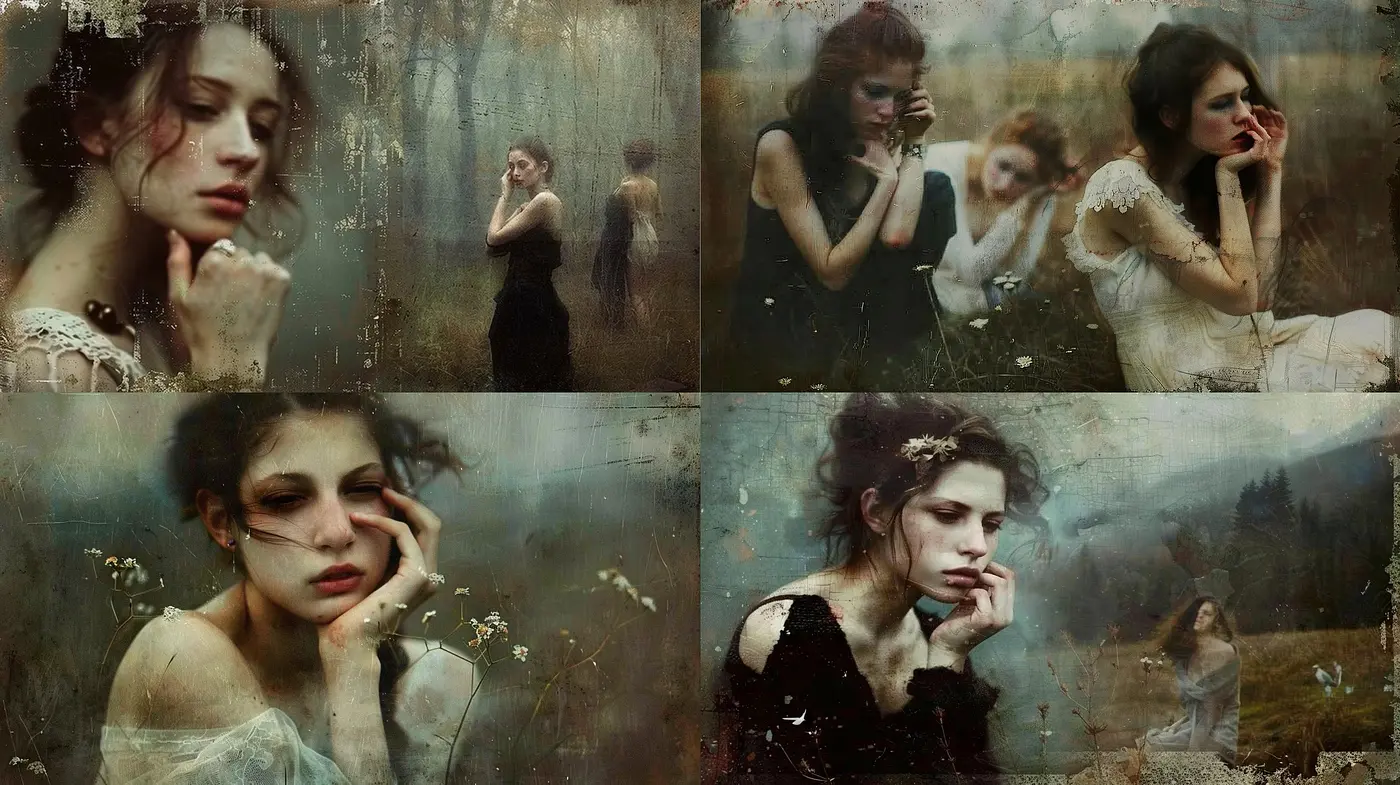 Ethereal Melancholy: A Fusion of Tonal Serenity and Textural Aesthetics in Art - Midjourney sref style