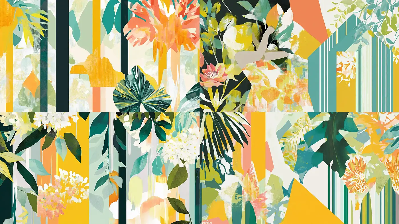 Abstract Botanical Mosaic Exploring Geometric Floral Synthesis - Midjourney sref style