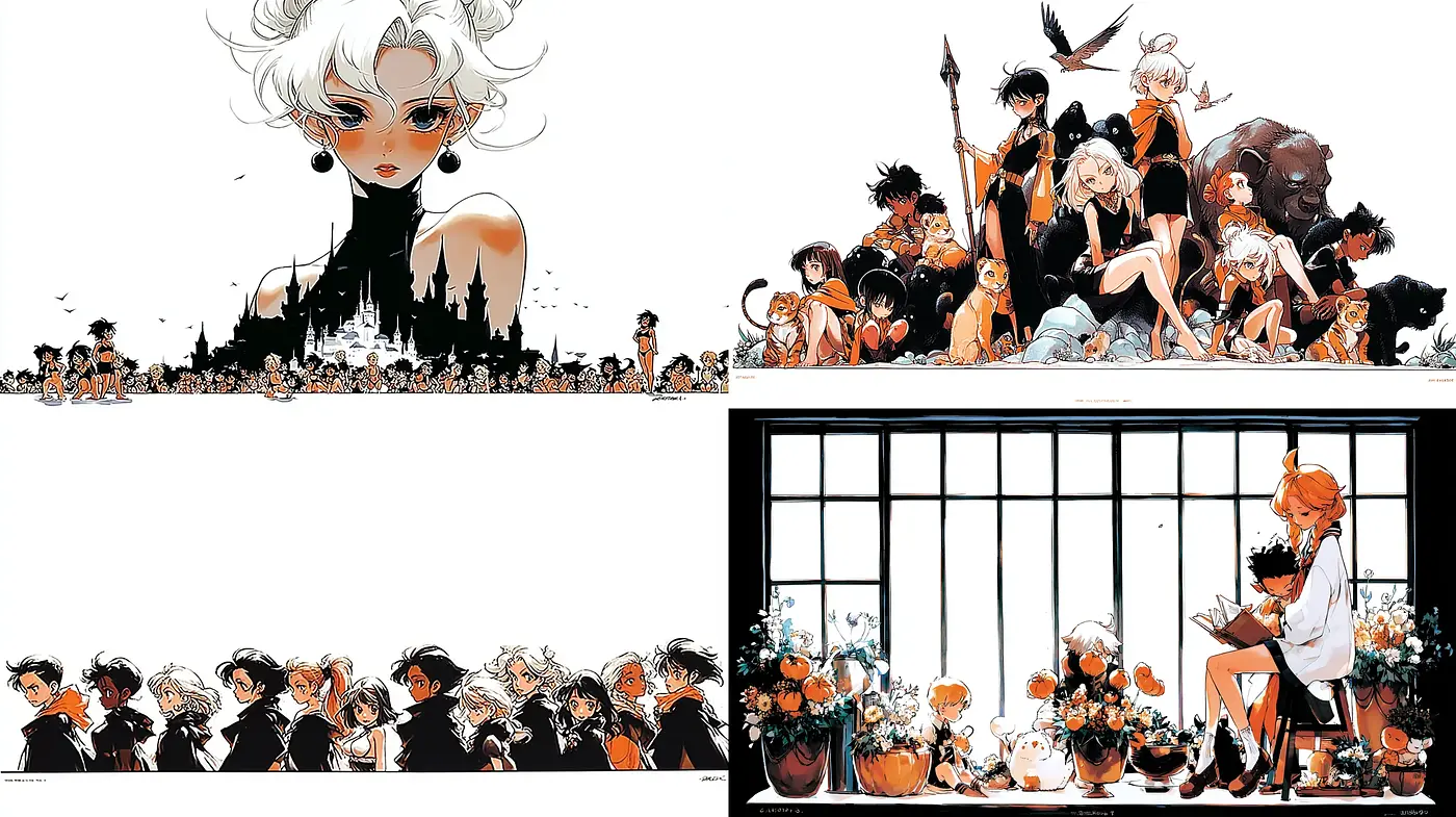 Exquisite blend of contemporary anime and whimsical surrealism - Midjourney sref style