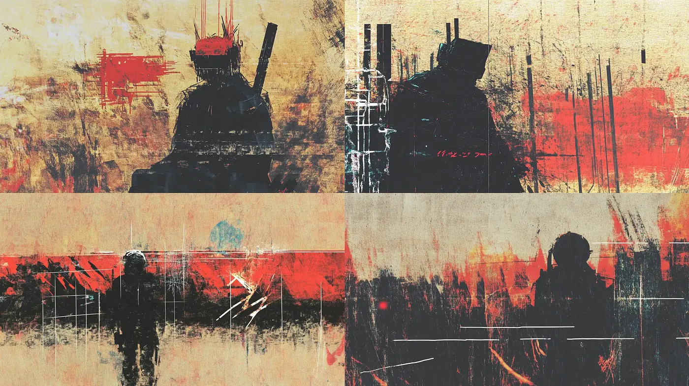Post-Apocalyptic Textured Harmony in Red and Black - Midjourney sref style