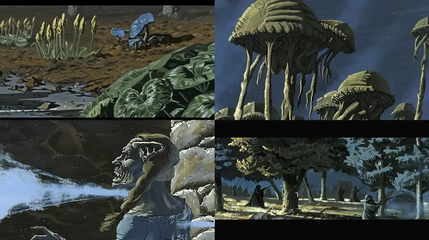 Surreal landscapes inspired by classic fantasy and sci-fi art styles - Midjourney sref style