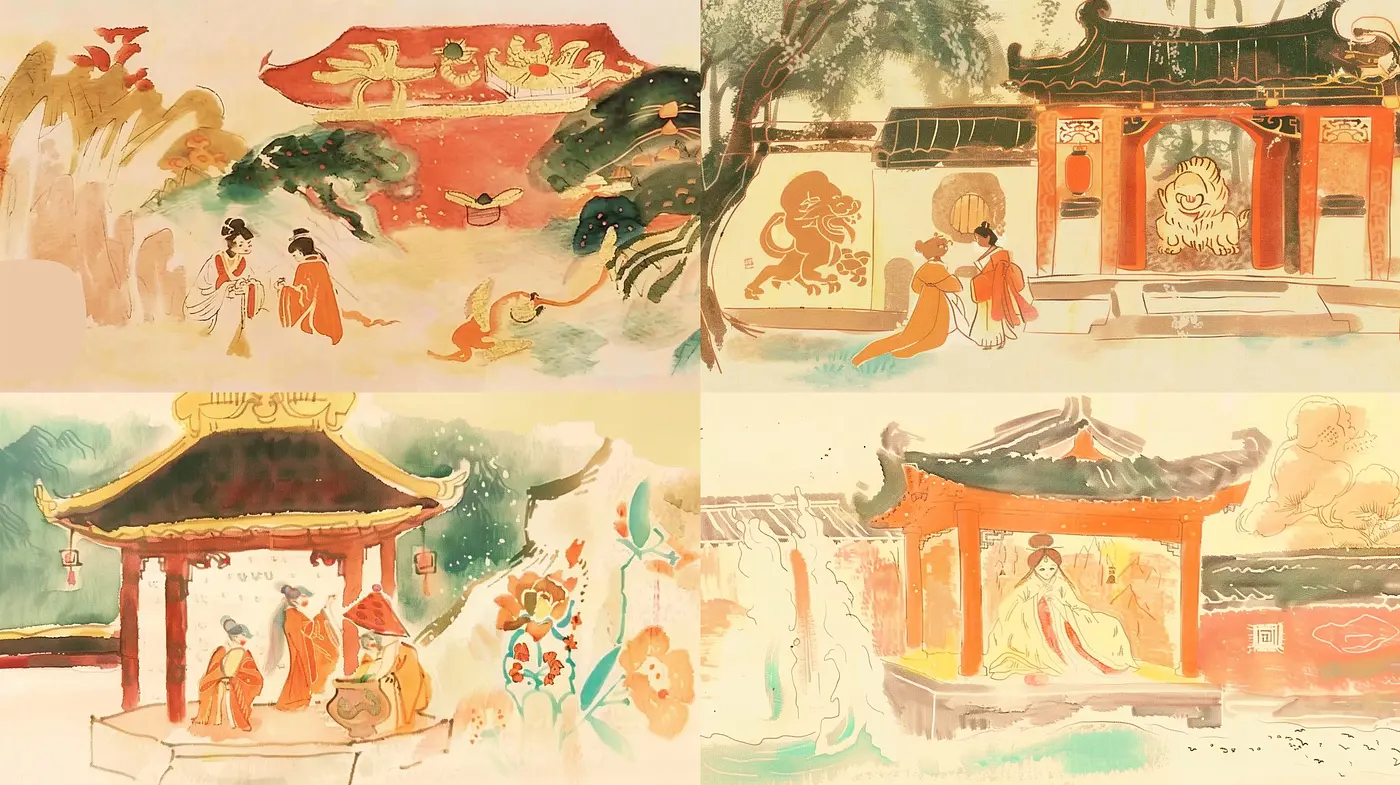 Envisioning Antiquity: A Harmonious Blending of Classic Eastern Watercolor Hues and Dreamy Pastels - Midjourney sref style