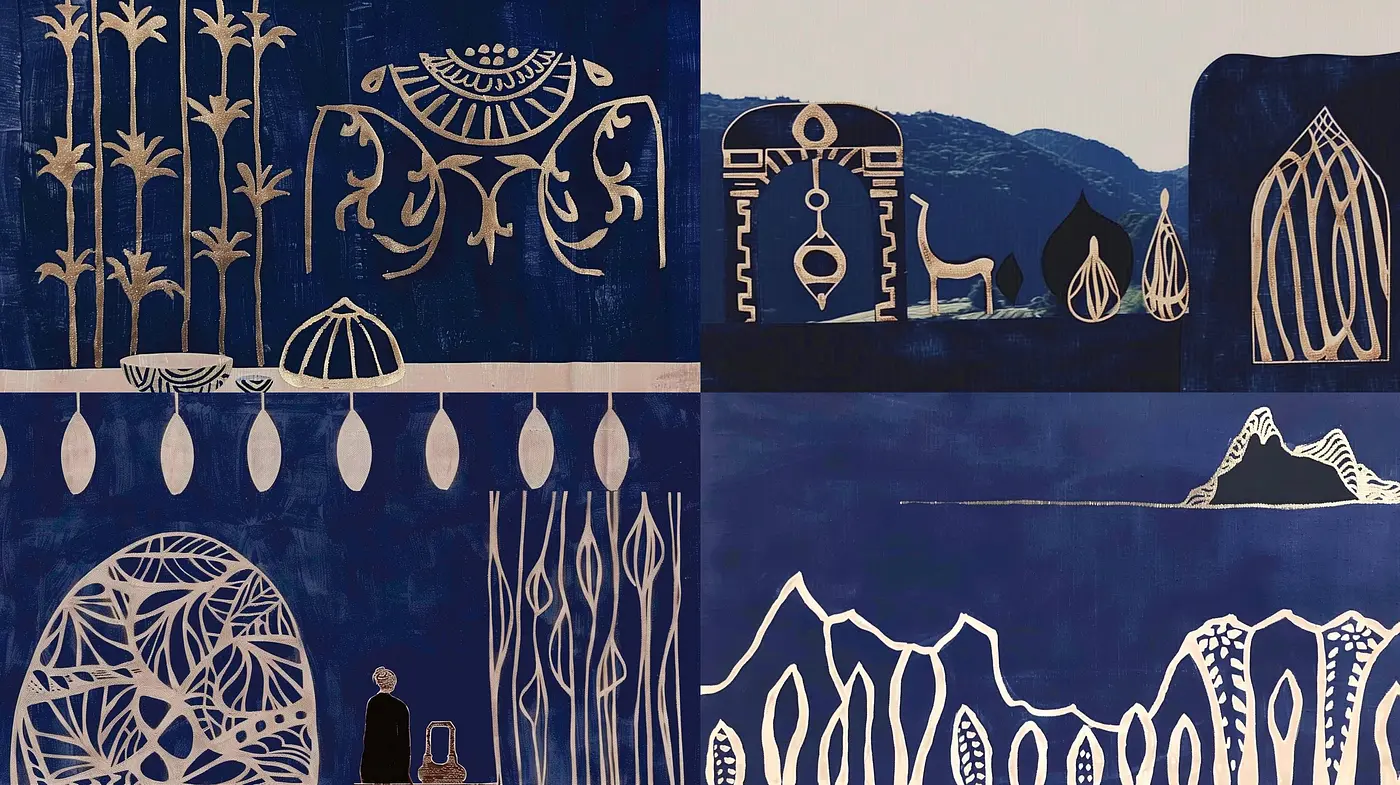 Sapphire Night: A Study in Midnight Blue and Golden Intricacies - Midjourney sref style