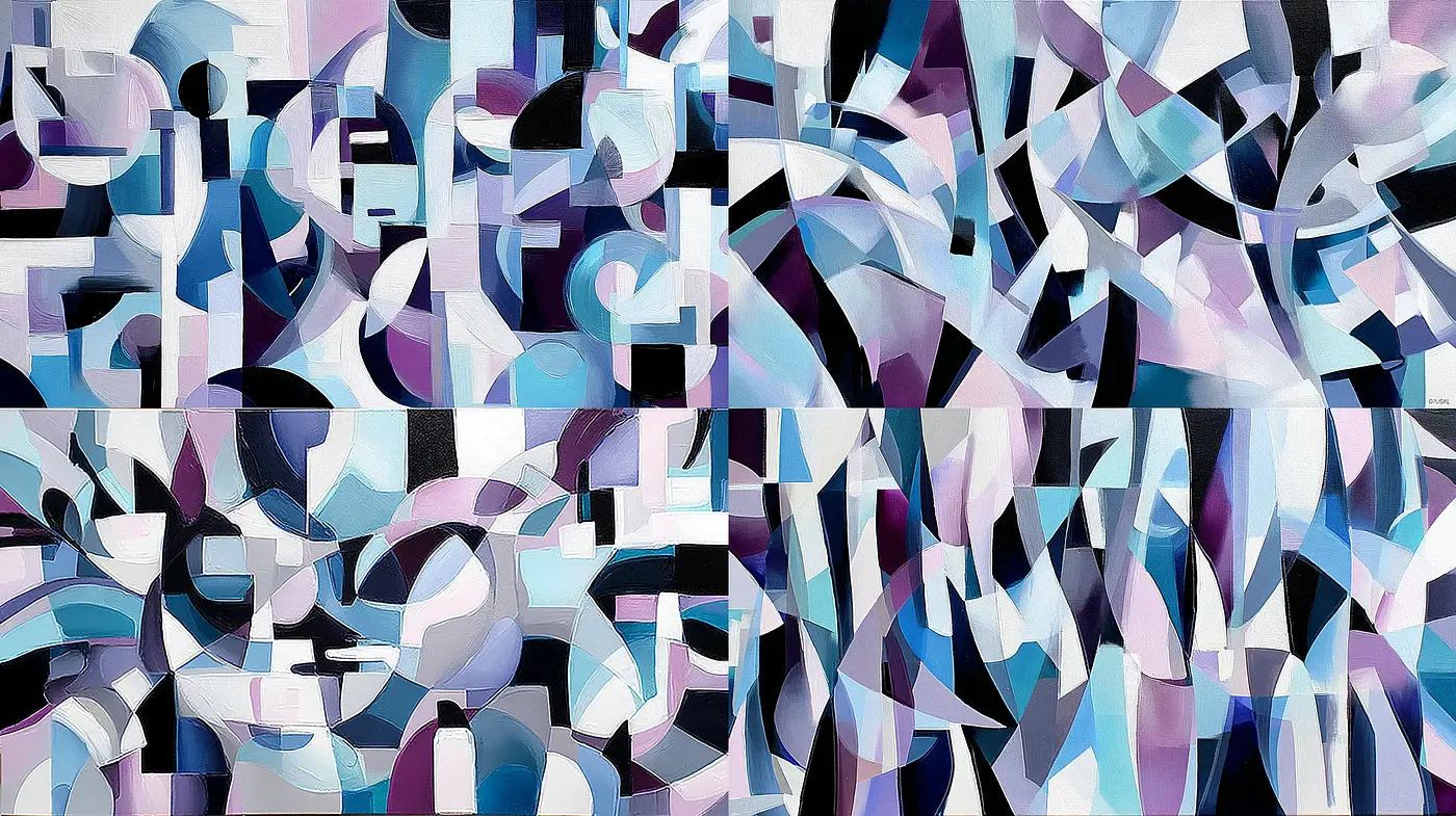 Abstract and Dynamic Geometric Composition with Subtle Hues - Midjourney sref style
