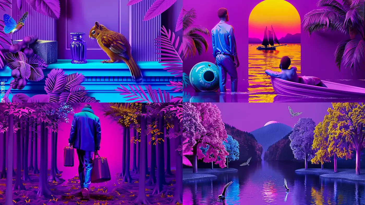 Vibrant Surrealism with a Hint of Retro Futurism - Midjourney sref style