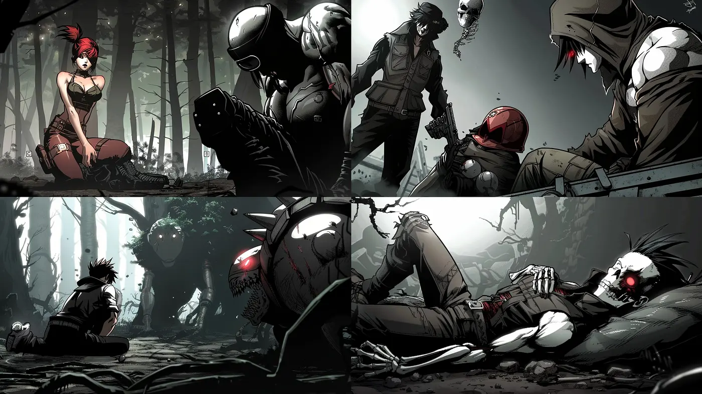 Stylized Graphic Novel Realism with Somber Tones and Dynamic Shading - Midjourney sref style