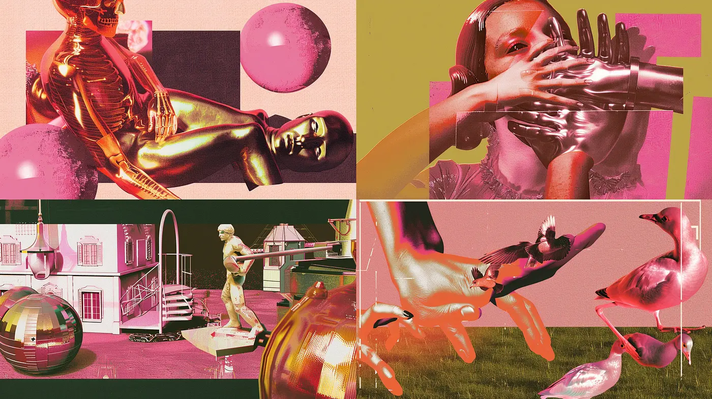 Surreal Neon Dreamscape: A Visual Confluence of Metallic Tones and Fluorescent Hues - Midjourney sref style