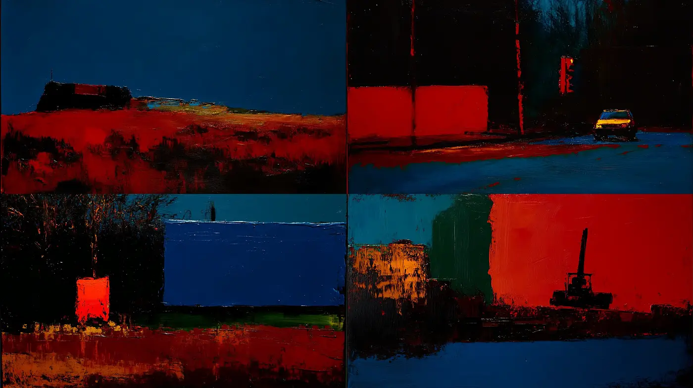 Nocturnal Textured Contrast: A Dark and Vibrant Tapestry of Nightscapes - Midjourney sref style