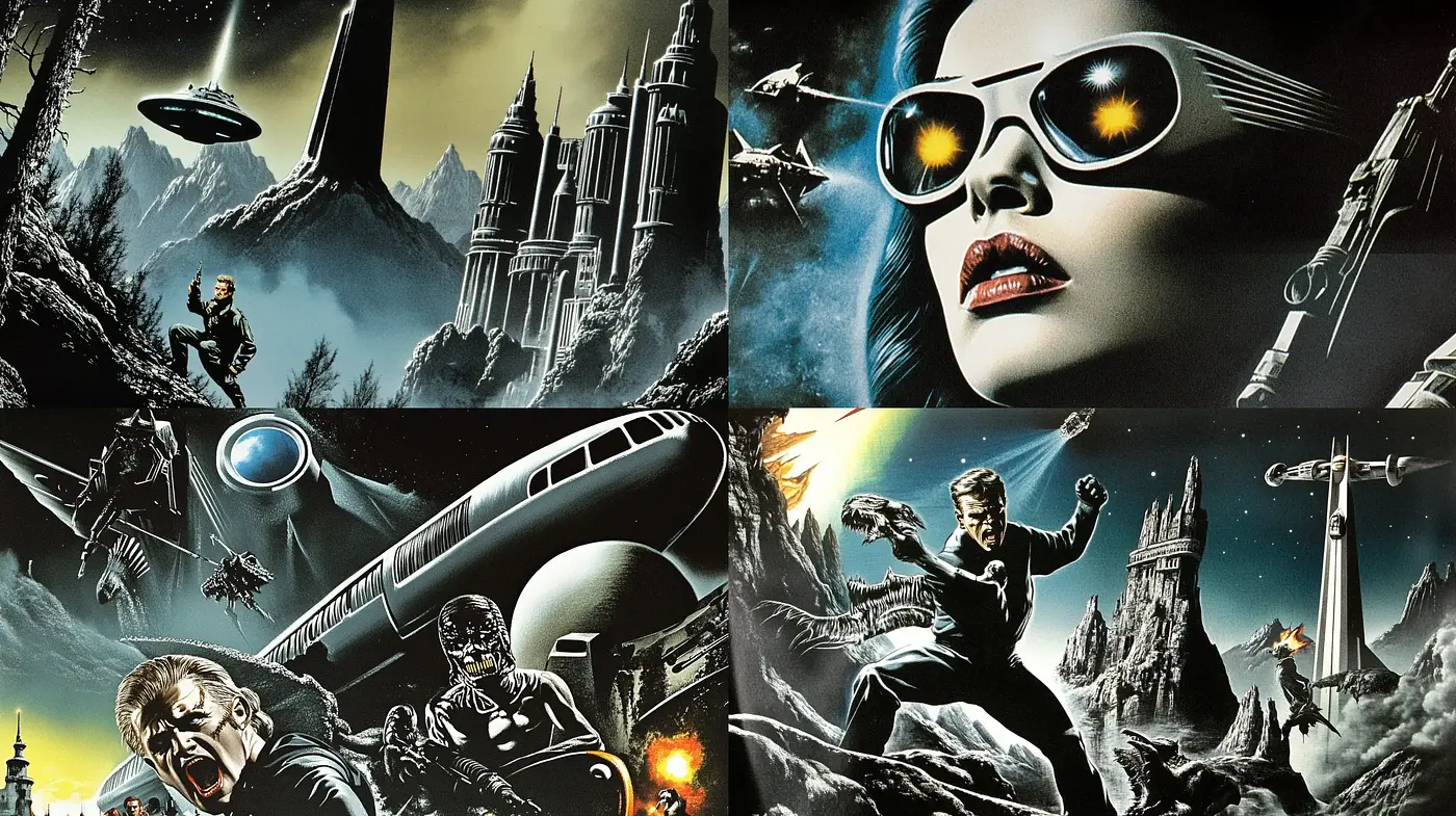 Futuristic Retrofuturism with Nostalgic Sci-Fi Pulp Novel Aesthetic - Midjourney sref style
