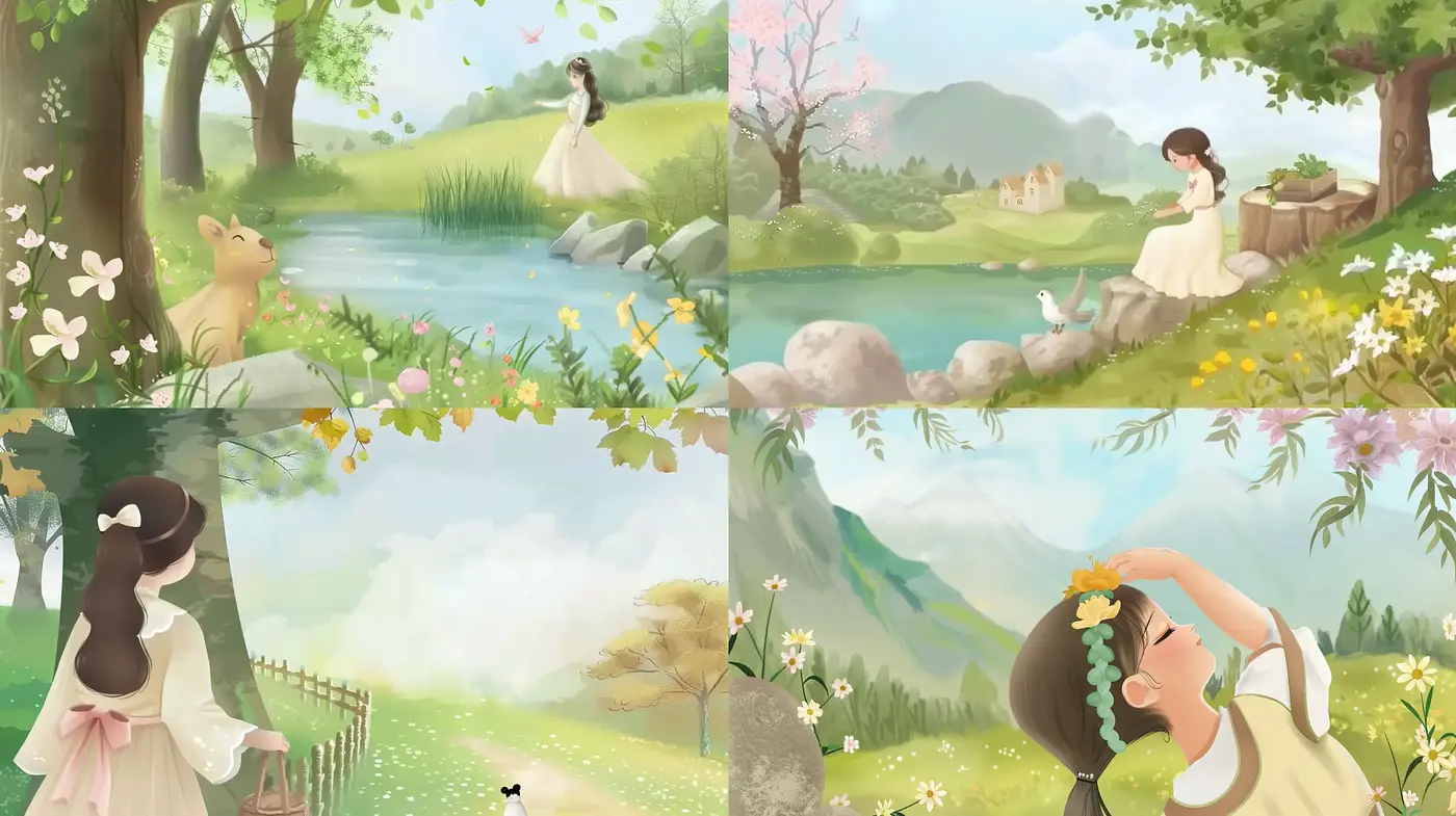 Whimsical Serenity in Pastel: A Harmonious Blend of Tranquil Landscapes and Soft Hues - Midjourney sref style