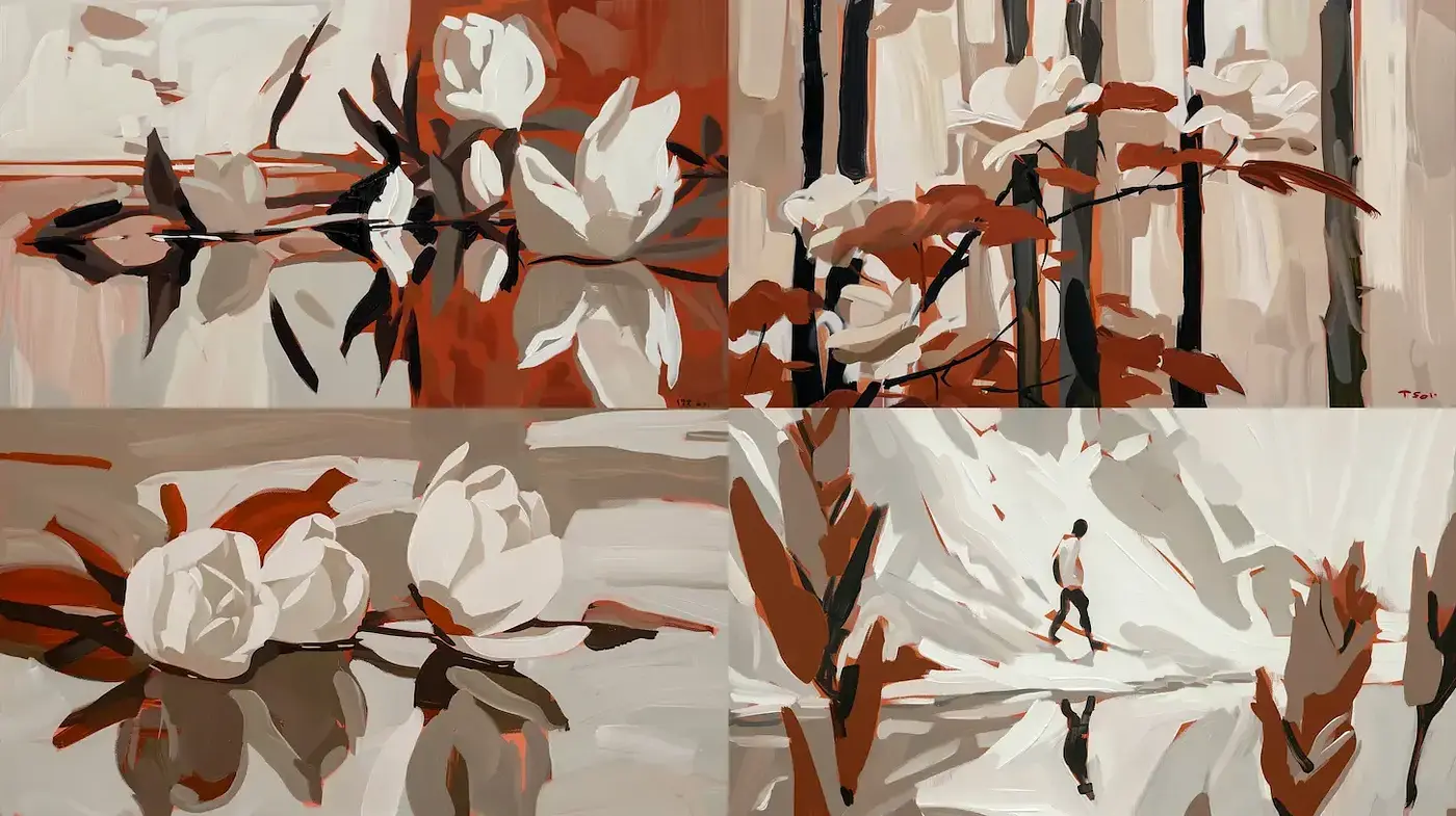 Stylized Autumnal Hues in Abstract Expressionist Brushwork - Midjourney sref style