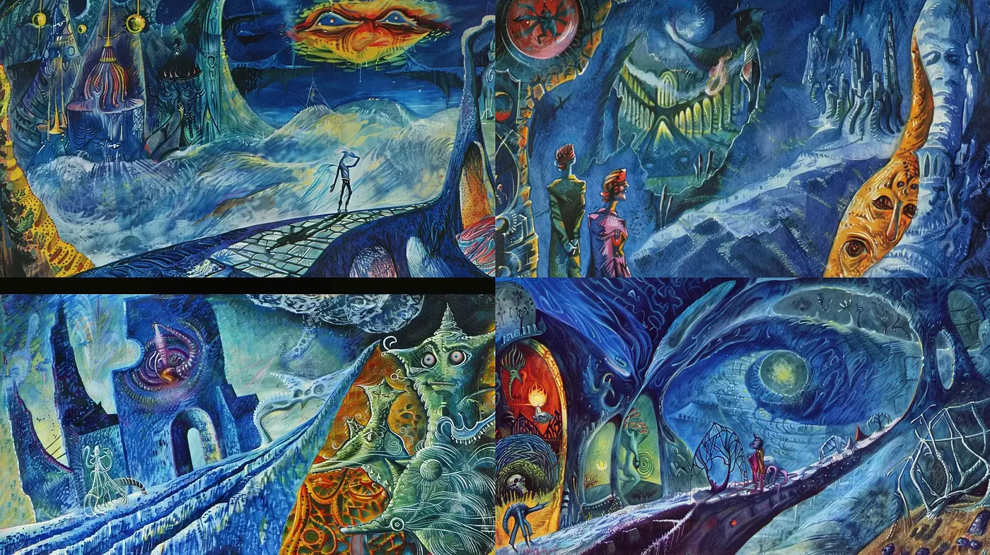 Surreal Dreamscape Fusion with Vibrant Tones and Organic Textures - Midjourney sref style