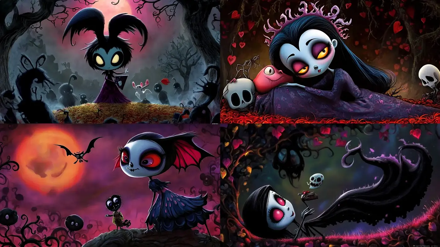 Gothic Whimsy in Twilight Hues - Midjourney sref style